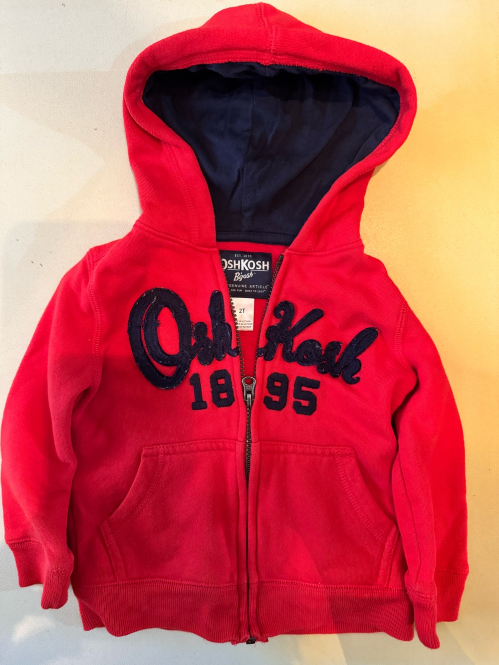 OshKosh B'gosh Bright Red Hooded Zip Sweatshirt with Navy Appliqué